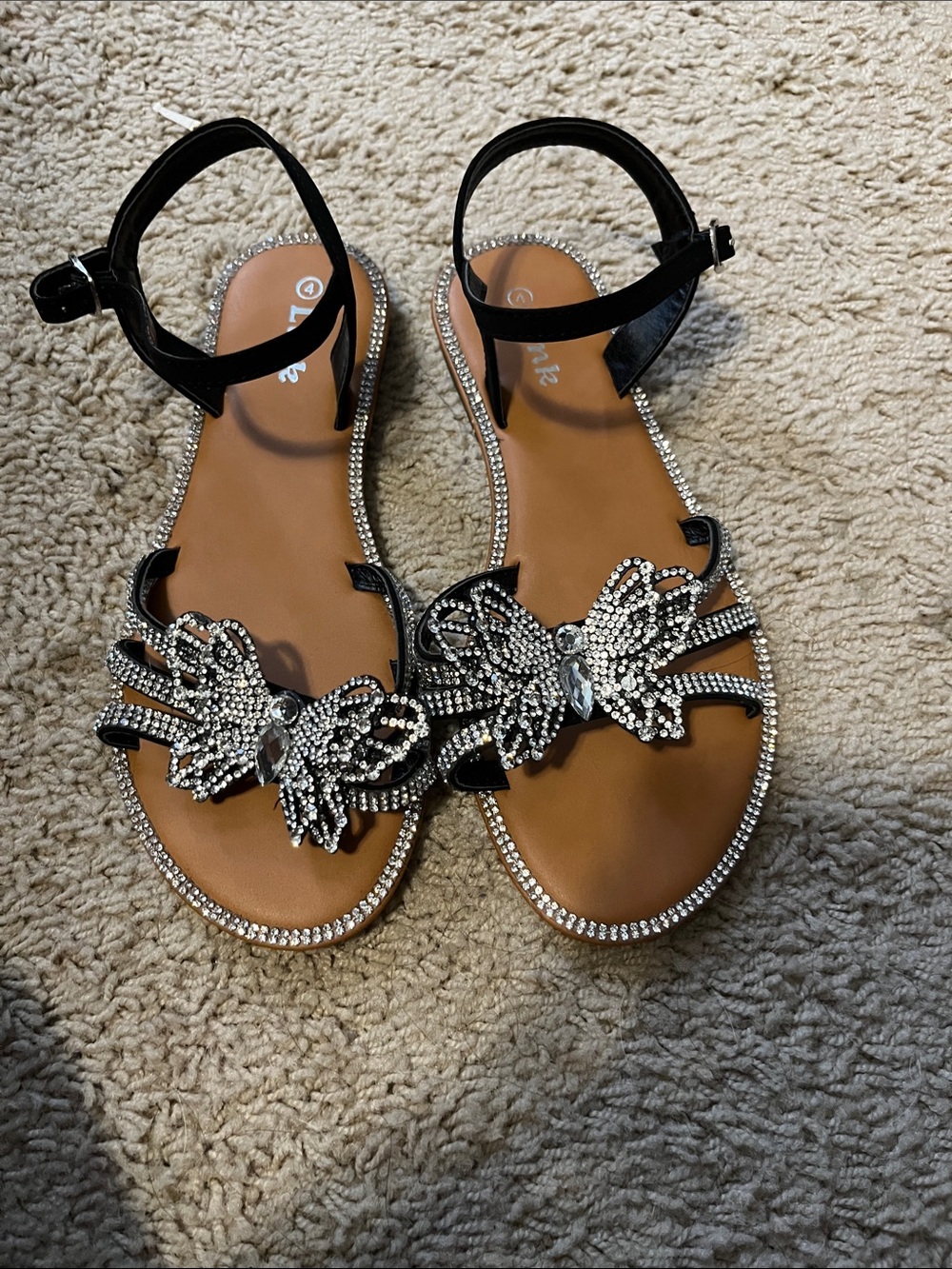 Link Black Rhinestone Butterfly Ankle-Strap Sandals
